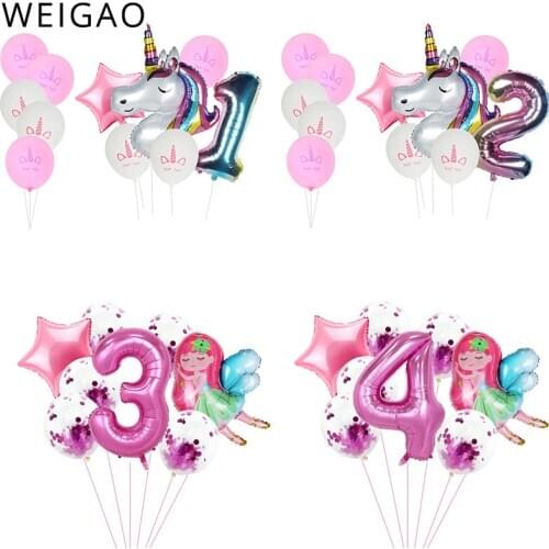 11pcs unicorn 8pcs fairy birthday balloons set baby girl 1 2 3 4 5 6 7 8 9 years old Number balloons decorations party globos