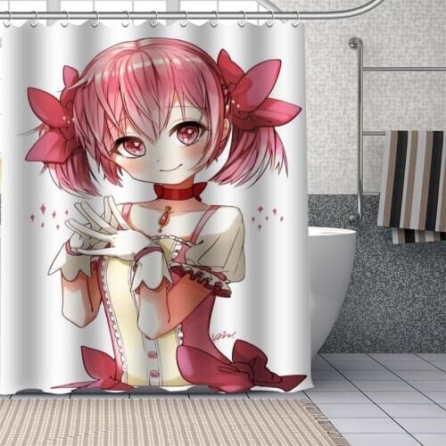 Anim Kaname Madoka Custom Pattern Polyester Bath curtain Waterproof Shower Curtains DIY Bath Screen Printed Curtain for Bathroom