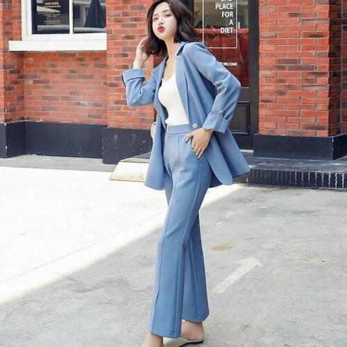 Womens suits 2019 autumn new single buckle solid color fashion suit jacket temperament wild slim trousers two-piece