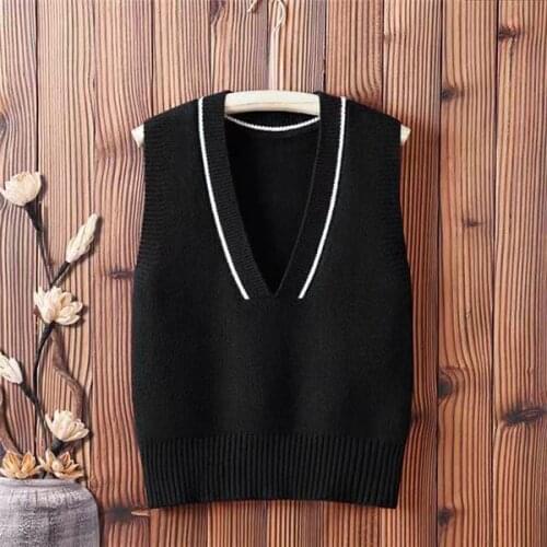2021 Women Spring Autumn Short Loose Knitted Sweater Female Sleeveless Vests Ladies V-Neck Pullover Tops Female Outerwear H518