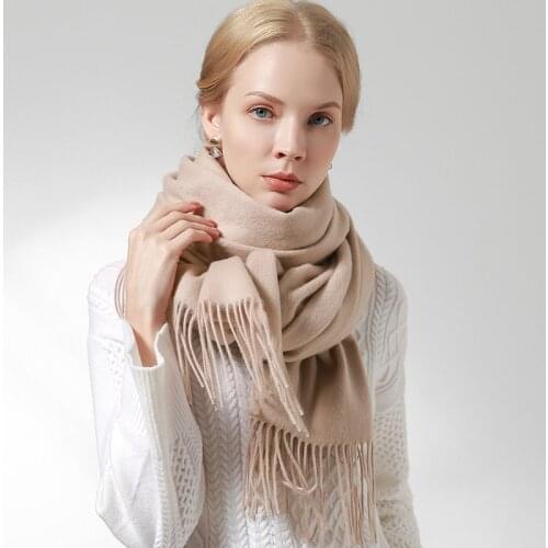 Russia 100% Pure Wool Scarf Women Thicken Warm Echarpe Wraps Ladies Foulard Femme Winter Solid Camel Merino Fine Wool Scarves