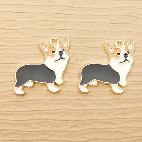 10pcs 21x24mm enamel corgi dog charms for jewelry making earring pendant bracelet charm