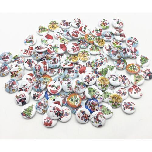 1000pcs 15mm Wooden Christmas Mix Santa Snowman Xmas Tree Buttons Sewing 2 Hole For Scarpbooking Embellishments