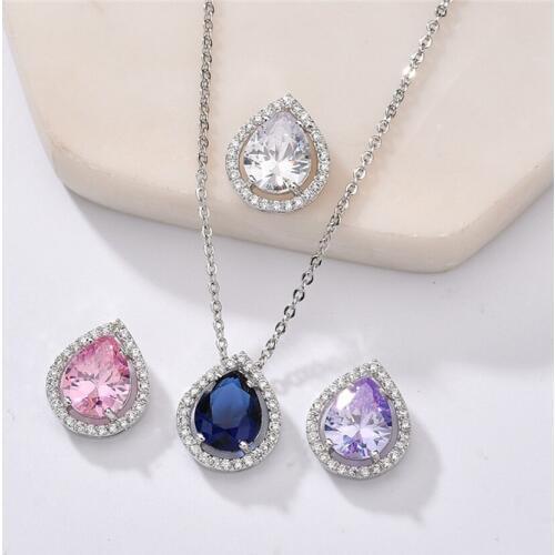 11.11 Sale Teardrop Shaped Pendant Necklace For Girls Fashion Water Drop Design Zircon Crystal Bijoux Jewelry Gift