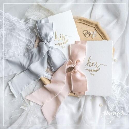14x20cm Romantic Wedding Vows Card With Satin Chiffon Ribbons Wedding Favor Bridal Shower Photo Props Flatylay His Her Vow Gift