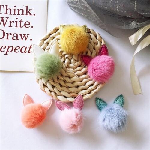 15pcs/lot 4*3 cm DIY Handmade rabbit ears with bulb ball Padded Patches Appliques For Clothes DIY Hair Decoration