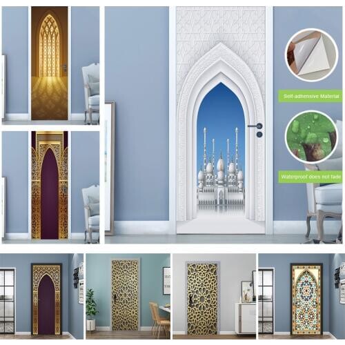 Muslim Style Eid Adha Porch Decoration Wall Poster DIY Door Art Mural Sticker Living Room Removable Self-adhesive Wall Stickers