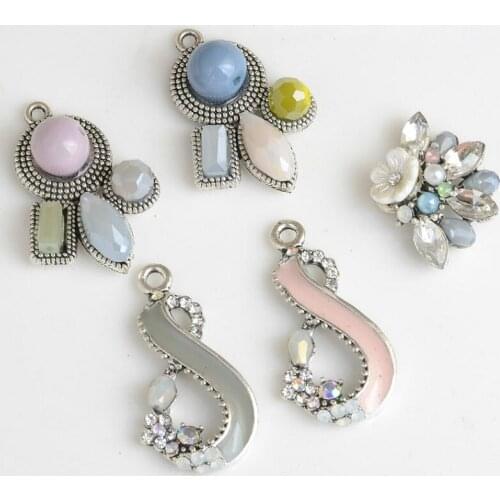 30pcs Enamel Rhinestone flower Pendant Charms button Gunmetal Tone Oil Drop DIY Bracelet Floating Charms