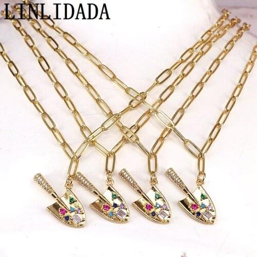 5Pcs New Gold Plated Rainbow CZ paved Shovel Charms, Hand Shovel Charms, 2021 Jewelry Fashion Necklace