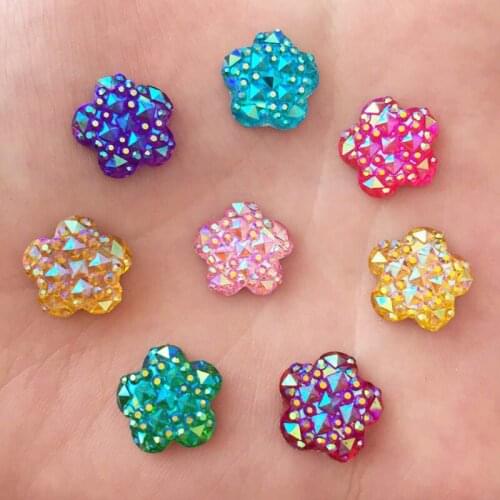 80PCS AB Resin 12mm flower shape Crocodile skin Flat back rhinestone Wedding Embellishment diy appliques SK42*2