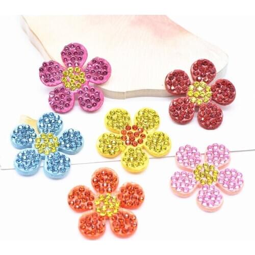 10 Pcs 27mm Shiny Plum blossom Rhinestones Appliques for Crafts DIY Clothes Shoes Hats Hair Clips Decorative Accessories