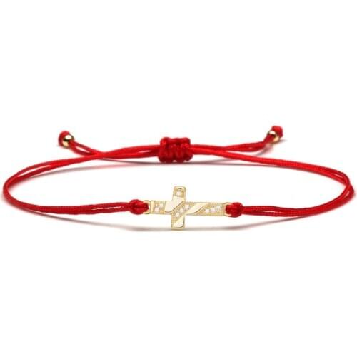 White Cubic Zirconia Stones Christian Holy Cross Charm Bracelet Women Girl Pretty Cute CZ Crucifix Red String Faith Jewelry Gift