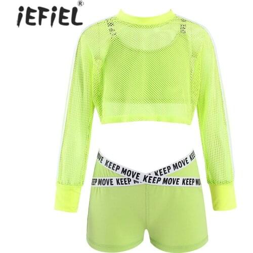 6-16Y Kid Girl Clothes Set Letter Print Crop Tops+Letter Shorts Net Blouse Children Clothing Summer Teen Tracksuits Sports Sets