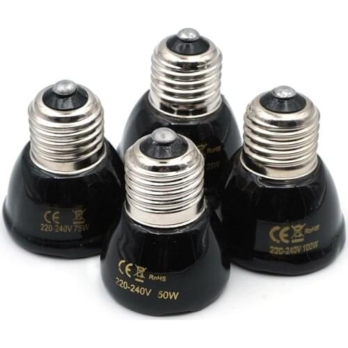E27 25W 50W 75W 100W Pet Heating Lamp Black Infrared Ceramic Emitter Heat Light Bulb Pet Brooder Reptile Lamp 220-230V