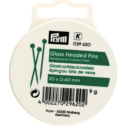 Germany Prym 026209, round box, stained glass, bead, 30*0.60mm 9g, Glass Headed Pins, Hardened Polished Steel