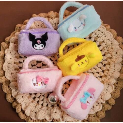Hobbie Stuffed Animal Plush Kuromi Melody Cinnamoroll Cute Cartoon Large Capacity Cosmetic Bag Student Storage Bag Portable Case