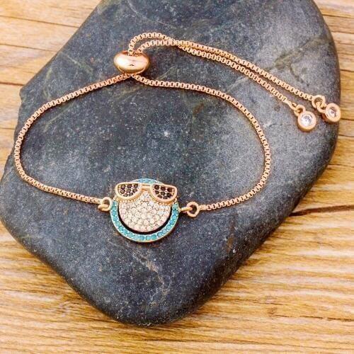 Custom Personality Fashion Smile Glasses Jewelry Copper Adjustable Bracelet Cubic Zircon Rhinestone For Ladies Birthday Gifts