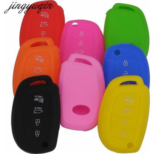 Jingyuqin 30pcs Silicone Car Key Case For Hyundai I45 Ix35 I40 Elantra Sonata Mistra Santa F Tucson 4BTN Flip Remote Key Cover
