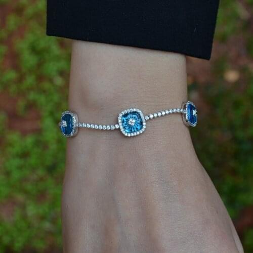 Cam Göz Bileklik 925 Gümüş Rodyum Kaplama