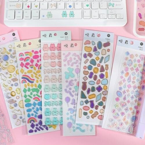 1pcs Kawaii Shiny Bronzing Rainbow Bear Sticker DIY Hand Account Mobile Phone Log Scrapbook Decoration Material Cute Stationery