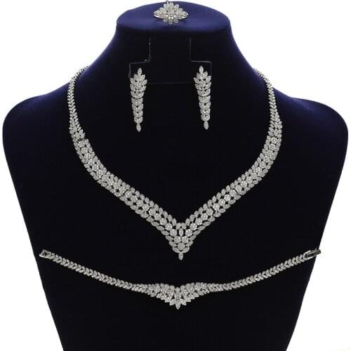 Jewelry Sets HADIYANA Vintage 4pcs Set Women Wedding Party Necklace Earrings Ring And Bracelet Set Zirconia CN1610 Bisuteria