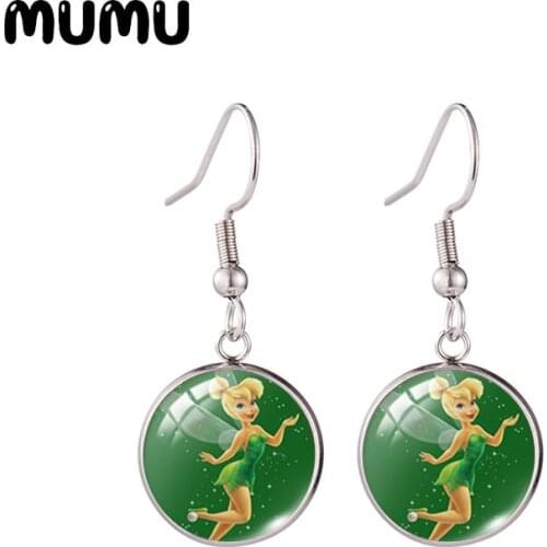 2021 New Cute TinkerBell with Friends Fish Hook Earring Halloween Tinkerbell Round Jewelry Glass Dome Earrings Gifts Girl