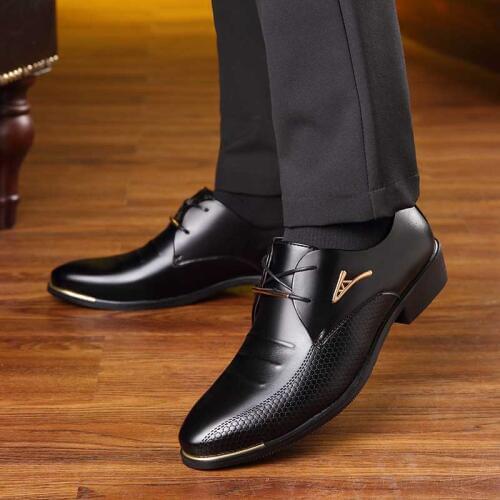 Masorini Fashion Men Dress Shoes Pointed Toe Lace Up MenS Business Casual Shoes Brown Black Leather Oxford Shoes for Men WW-556