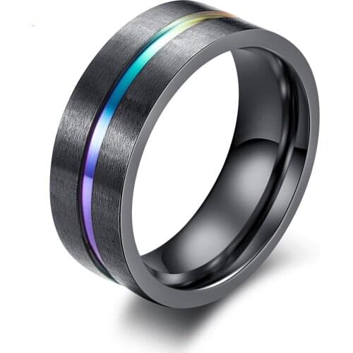 Cool Male Rainbow Rings 8mm Black High Quality 316L Stainless Steel Engagement Promise Rings for Men Finger Jewelry