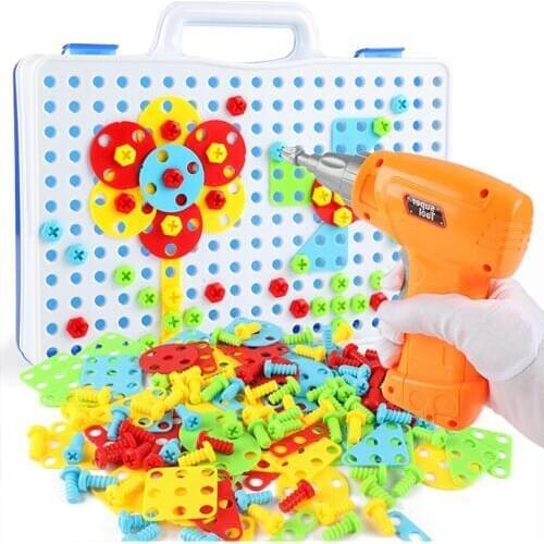 Electric Drill Nut Disassembly Match Tool Set Toys Kids Drill Puzzle Toy Electric Drill Block Screw Toys For Boys Kids Drill Set