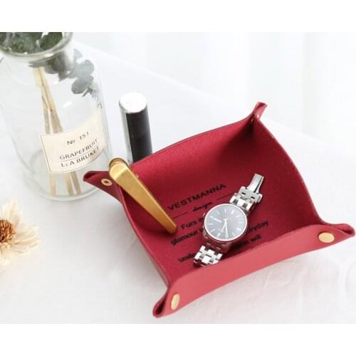 Watch Jewelry Lipstick Sundries Organizer Eco-Friendly Tray Key Box Foldable Multi Portable PU Leather Simple Desktop Storage
