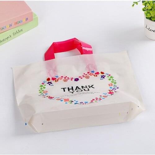 32*25cm +6cm "Thank You" Plastic Bag Wedding Jewelry Candy Gifts Packaging Bag heart Plastic Gift Bags With Handle