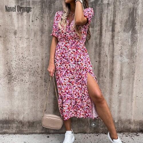 Hot Summer Women Sexy&Club Style V-Neck Women Dress Floral Printing Short Sleeve Party Dress Casual Elegant Female Dress Vestido