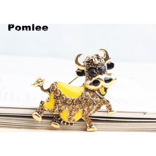 Pomlee 6colors Enamel Cute Milk Cow Brooches For Women Chinese Bull Year Design Fashion Kids Cartoon Animal Pin Brooch Good Gift