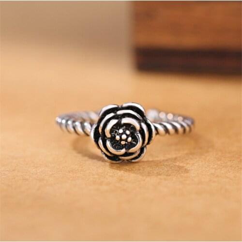 Simple Retro Rings for women Black rose promise ring vintage plant twisted Tibetan sliver adjustable ring anelli donna jewellery