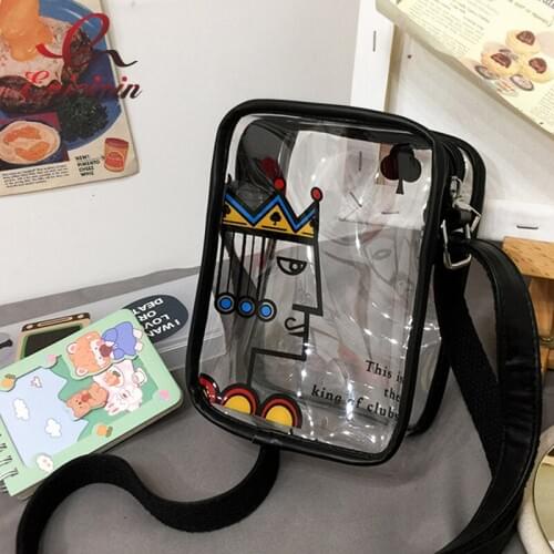 Transparent PVC Poker Shaped Shoulder Bag Fashion Casual Womens Purses and Handbags Cartoon Printed Clutch Small Crossbody Bag