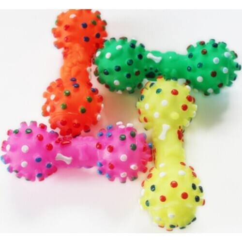 Pet Dog Cat Puppy Sound Polka Dot Squeaky Toy Rubber Dumbbell Chewing Funny Toy