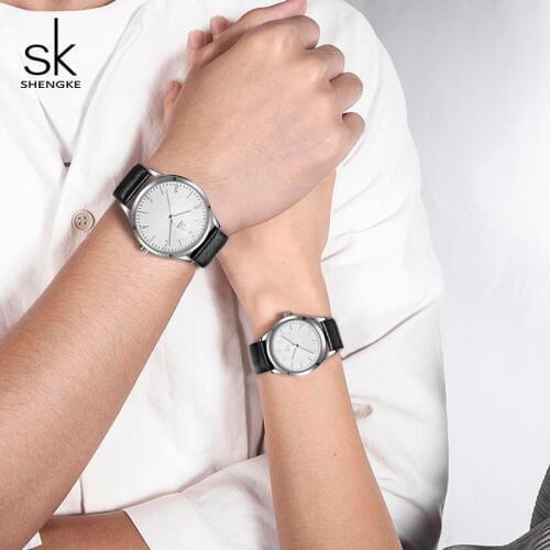 Shengke Fashion Leather Women Men Couple Watches Set Luxury Lovers Quartz Female Male Wrist Watch 2019 Reloj Mujer Hombre #K9003