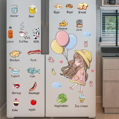 [shijuekongjian] Cartoon Girl Balloons Wall Stickers DIY Food Wall Decals for Kids Room Baby Bedroom Kitchen House Decoration