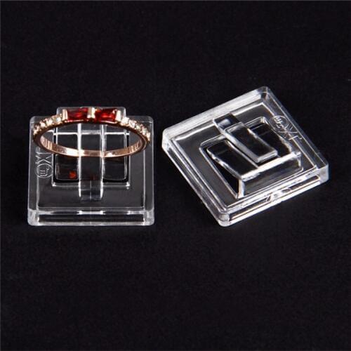 TONVIC 100pcs plastic ring display clip transparent stand holder square base organizer props high quality