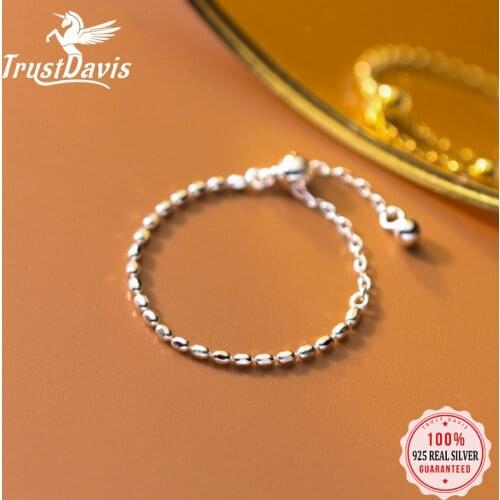 TrustDavis Real 925 Sterling Silver Fashion Sweet Beads Chain Ring Sizable For Women Wedding Birthday Party Fine Jewelry DA2043