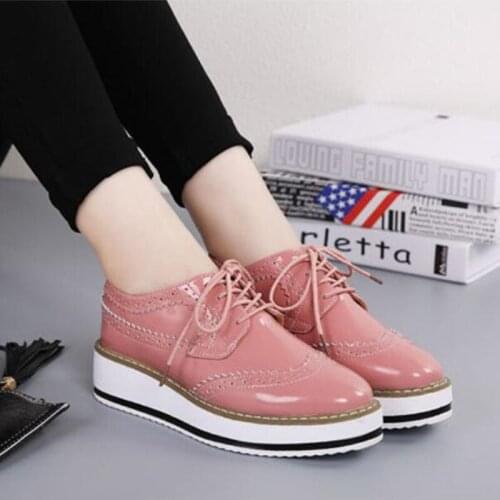 Brand Women Platform Flats Woman Brogue Derby Leather Lace Up Classic Bullock Footwear Female Oxford Shoes Lady Zapatos De Mujer