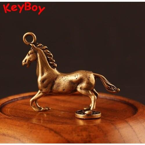 Pure Copper Desktop Ornaments Jewelry Brass Zodiac Horse Pendant DIY Car Keychain Lucky Hanging Trinket Handmade Weave Buckle