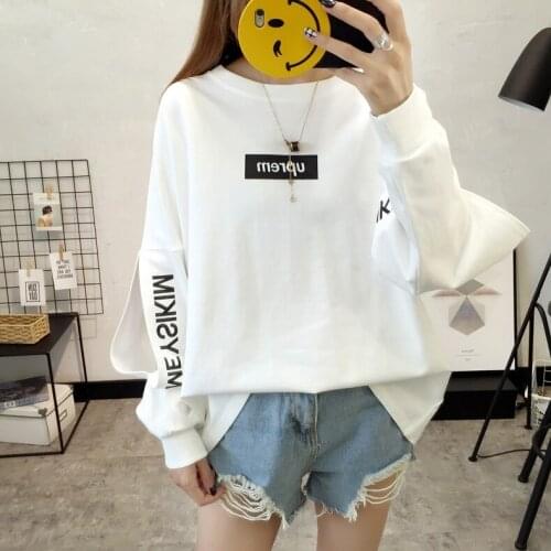 #7073 White Black Blue Red Spring Coat Women Korean Style Sweatshirt Top Pullovers Hole Long Sleeves Casual Loose Clothes O Neck