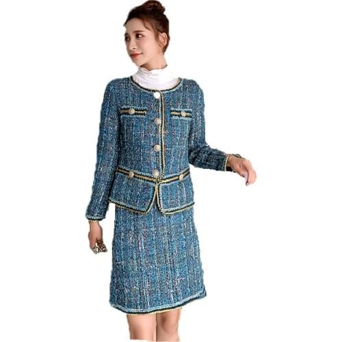 High-end England Style 2 piece set Women Short Coats+High Waist Mini Skirt Sets 2020 Autumn Elegant Retro Woolen Tweed Two Piece