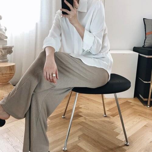 2020 Summer Casual Pure Color Stretch High Waist Straight Chic Women Wide Leg Pants Female Trousers
