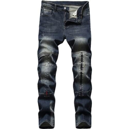 2021 European American Elastic Jeans Male Nostalgic Personality Spliced Trendpants Denim Pants Fashion Retro Trousers