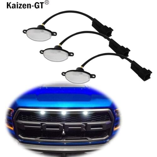 3) 12-SMD Amber 6000k White Marker Lights Car LED Grille Light Front Grille Running Lights For 10-14 & 17-up Ford Raptor 12V