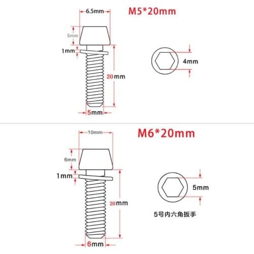 5pcs Bicycle Screw M5x20mm / M6x20mm With Spacer Stem Riser Parts MTB Road Bike RXBB