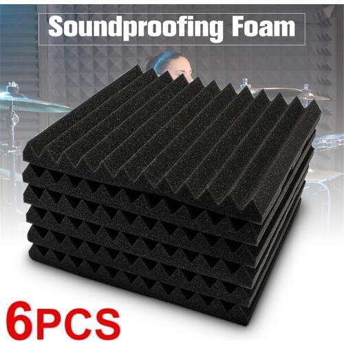 6 PCS 30*30*3 cm Polyurethane Foam Black Soundproof Sponge Foam Sound-absorbing Treatment Using For Workplace/ Industrial