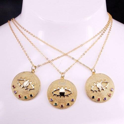6PCS, Rainbow Colorful CZ Micro pave Eye Pendant necklace Gold Color Cubic Zirconia Pendant Charm Statement Necklace
